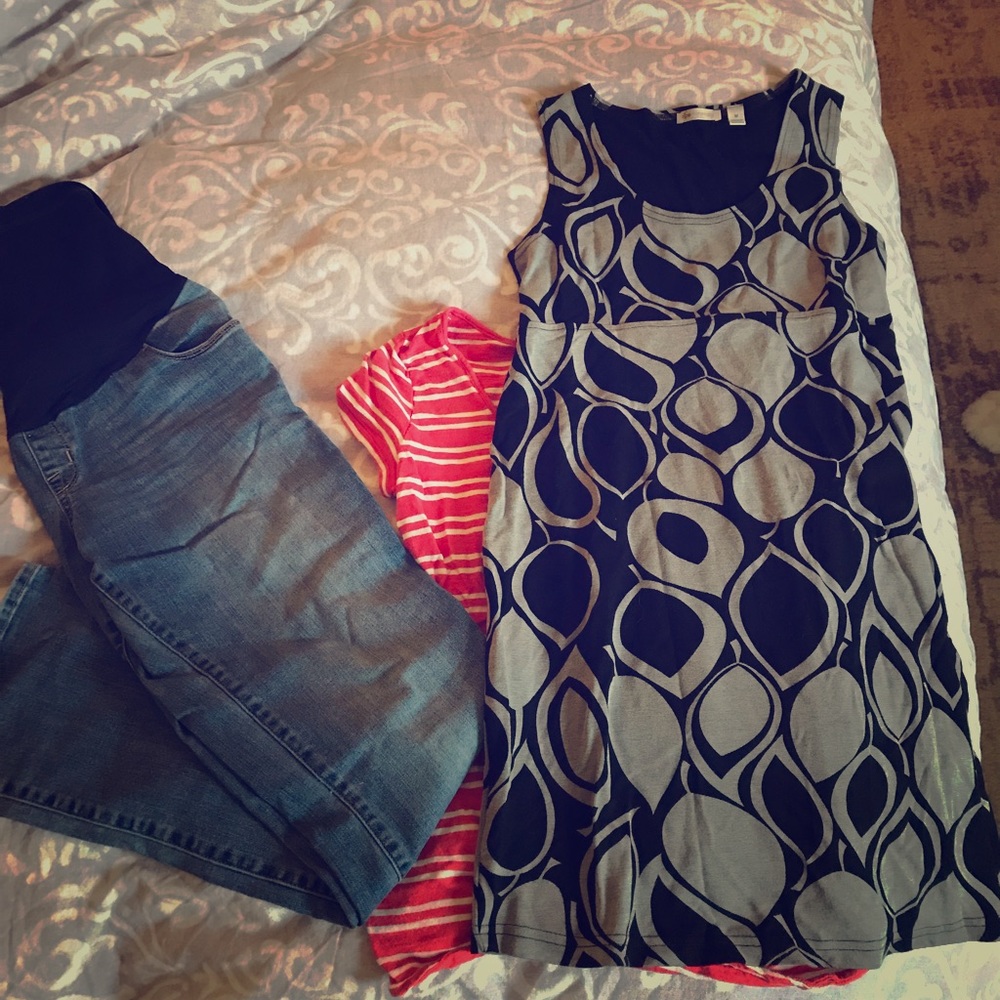 Maternity lot: jeans, top, and dress